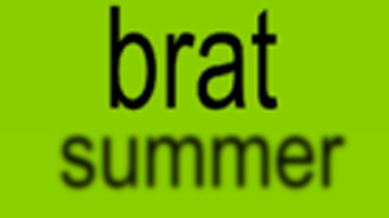 text reading "brat summer" in reference to charli xcx's album.