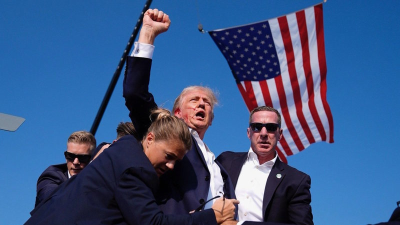 Donald Trump Raised Fist Photograph and meme depicting the former president's image post-assassination attempt.